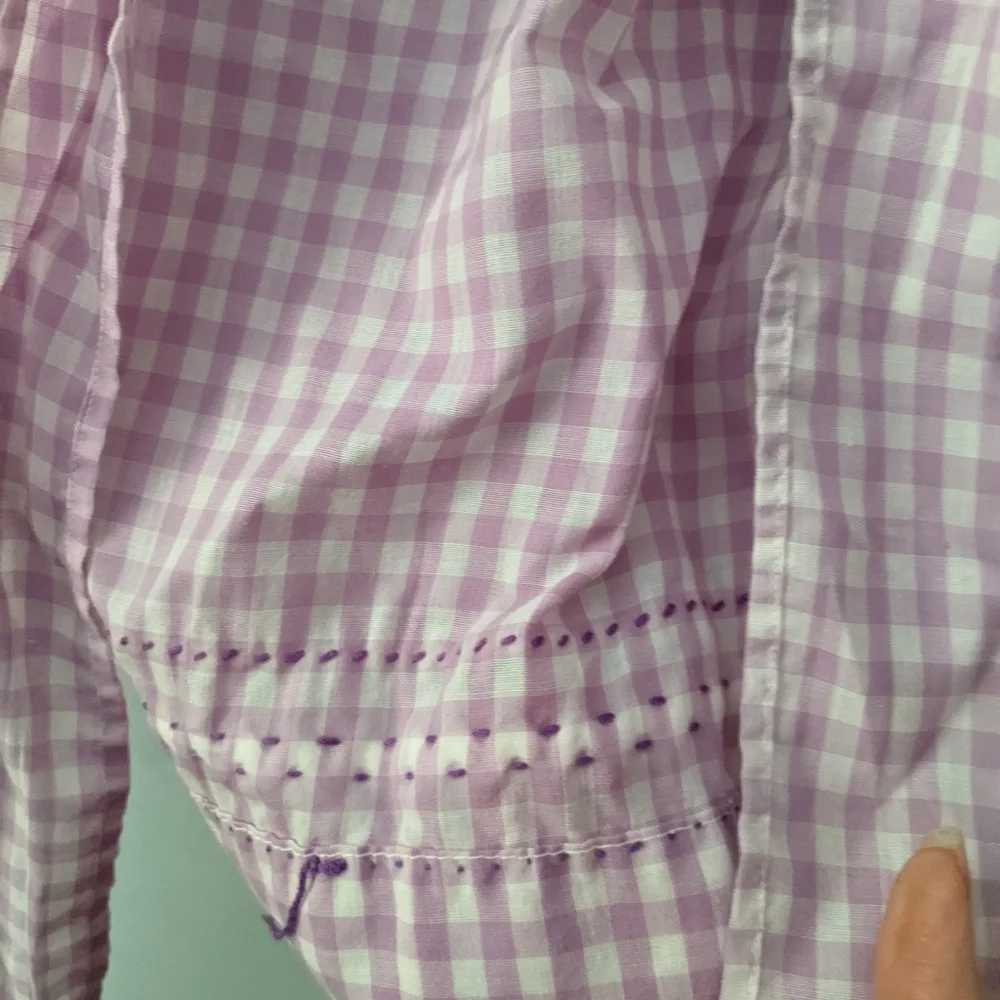 Vtg Purple Gingham Apron with Embroidery and Rick Rack 17